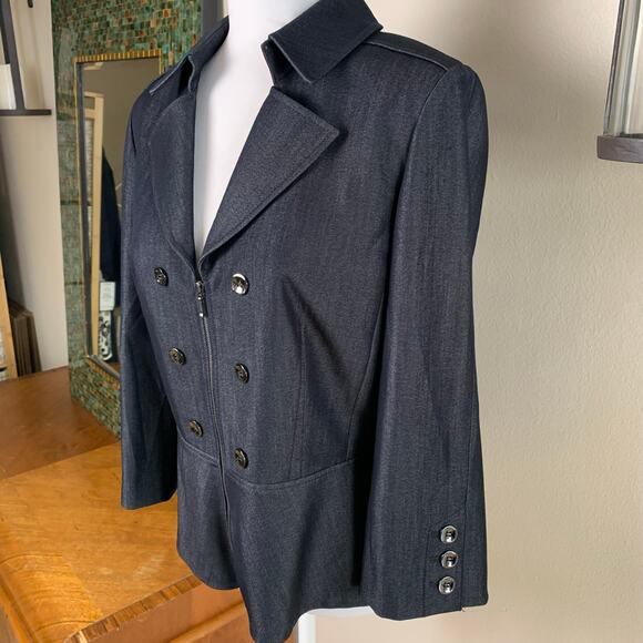 Tahari ASL Size 14 Double Breasted Peplum Blazer Jacket Black Zip Work Career - Picture 2 of 10